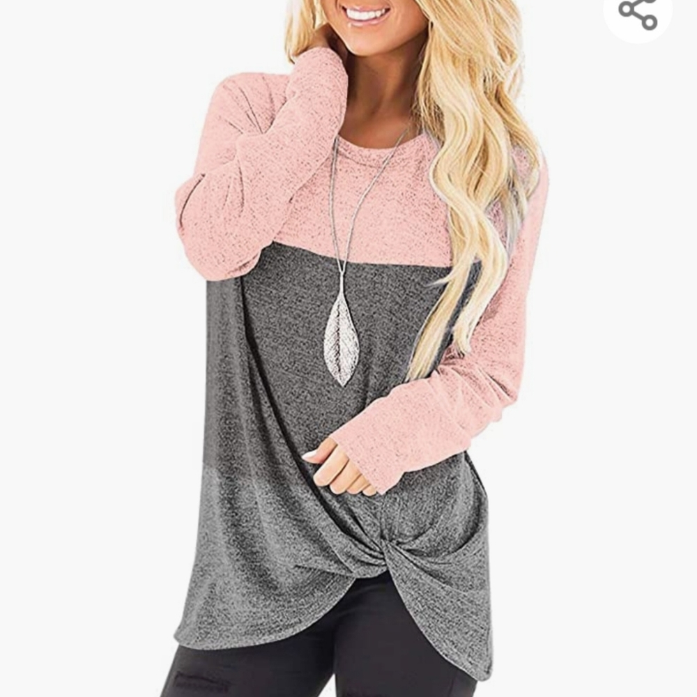 COPY - Cotton long sleeve tunic pink and grey knot accent